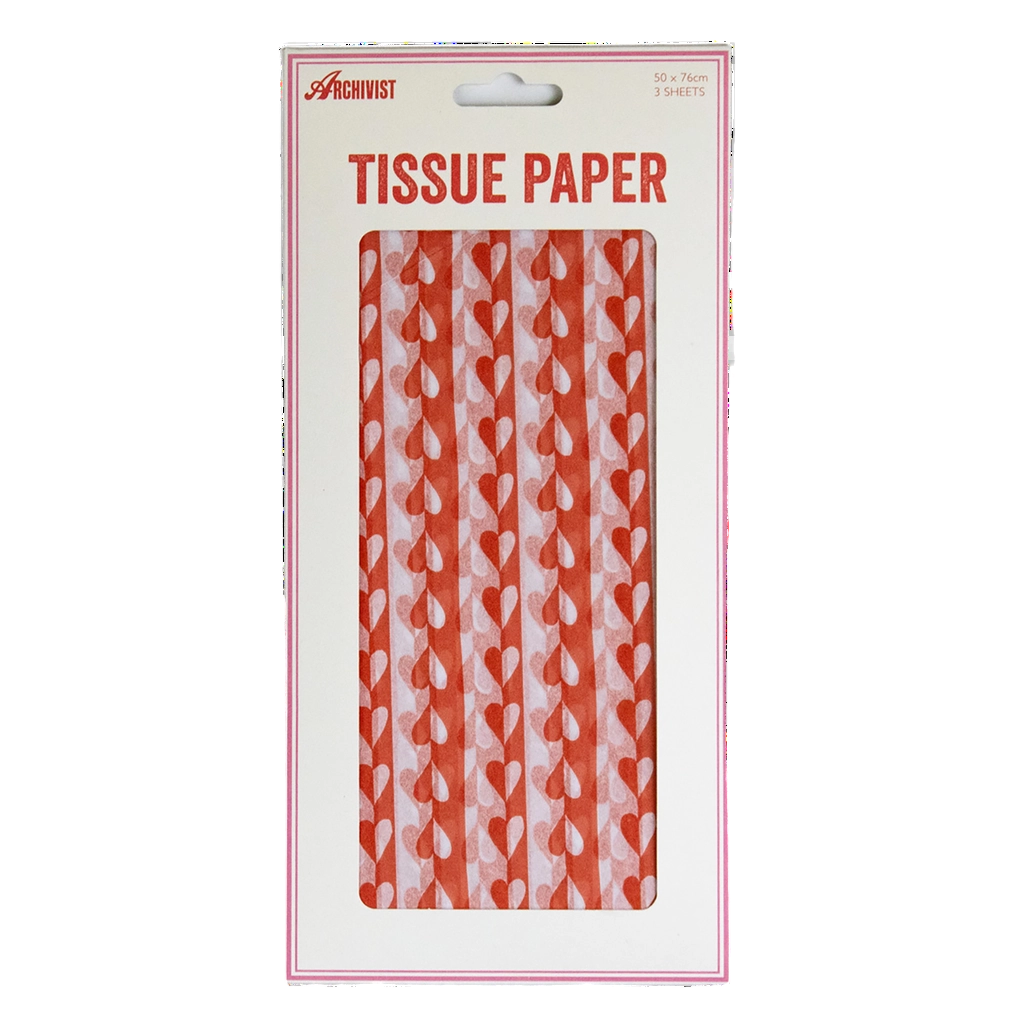 Pack of tissue paper with heart pattern on a white background