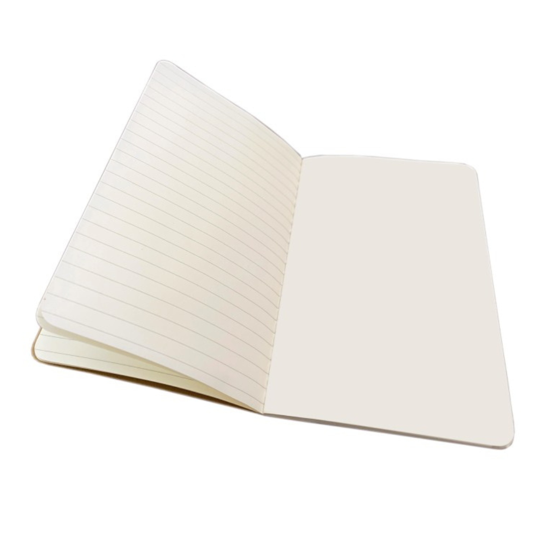 Open lined notebook with blank page.