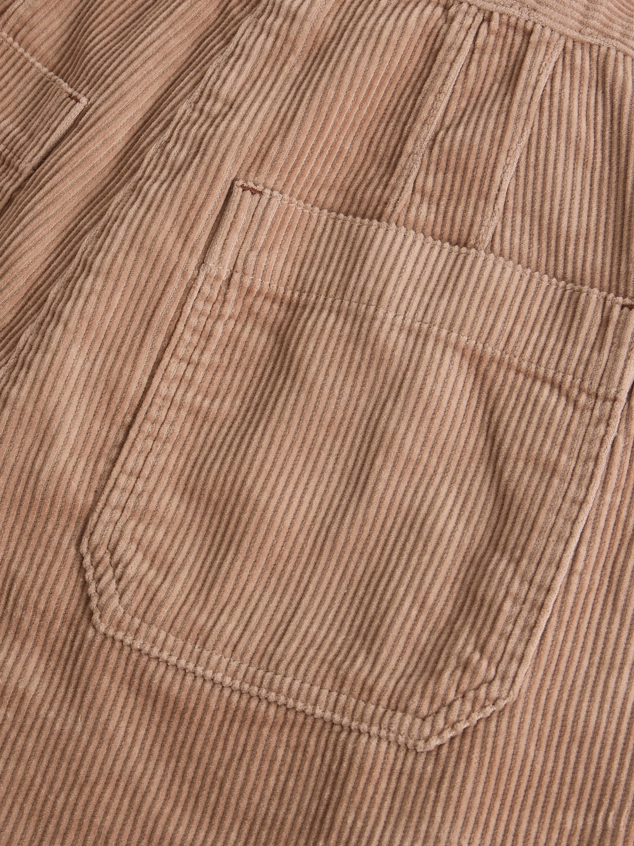 Close-up of a brown corduroy pocket on a garment