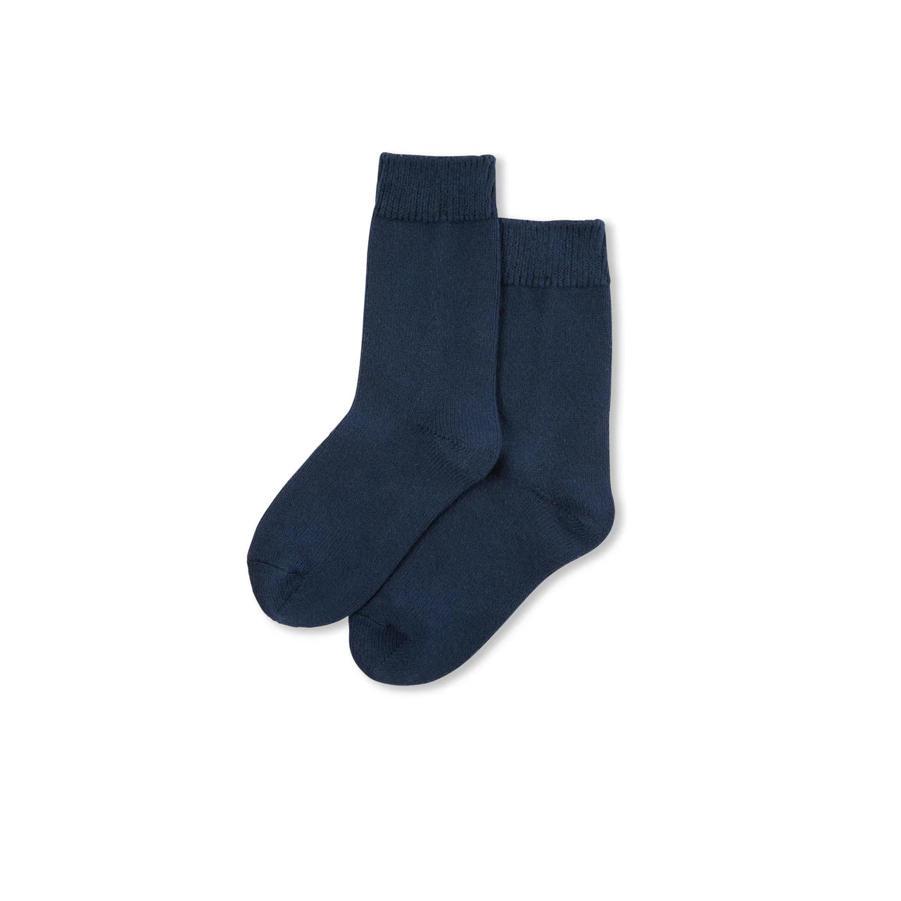 Pair of navy blue socks on a white background