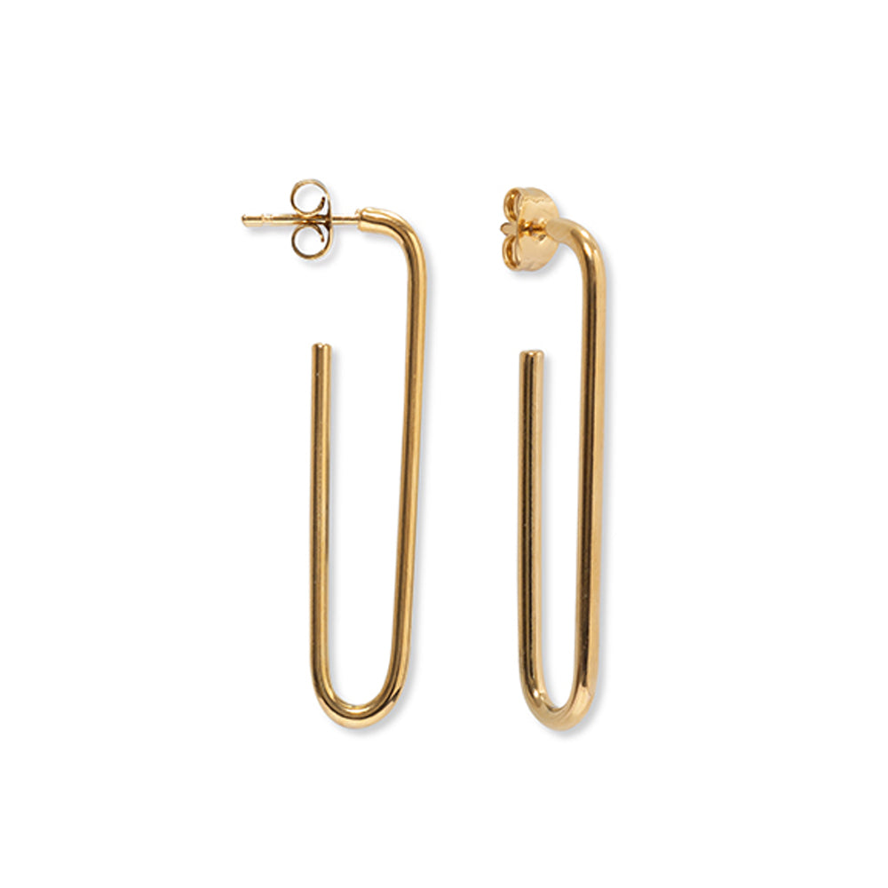 Pair of gold U-shaped stud earrings. Simple, minimalist design.
