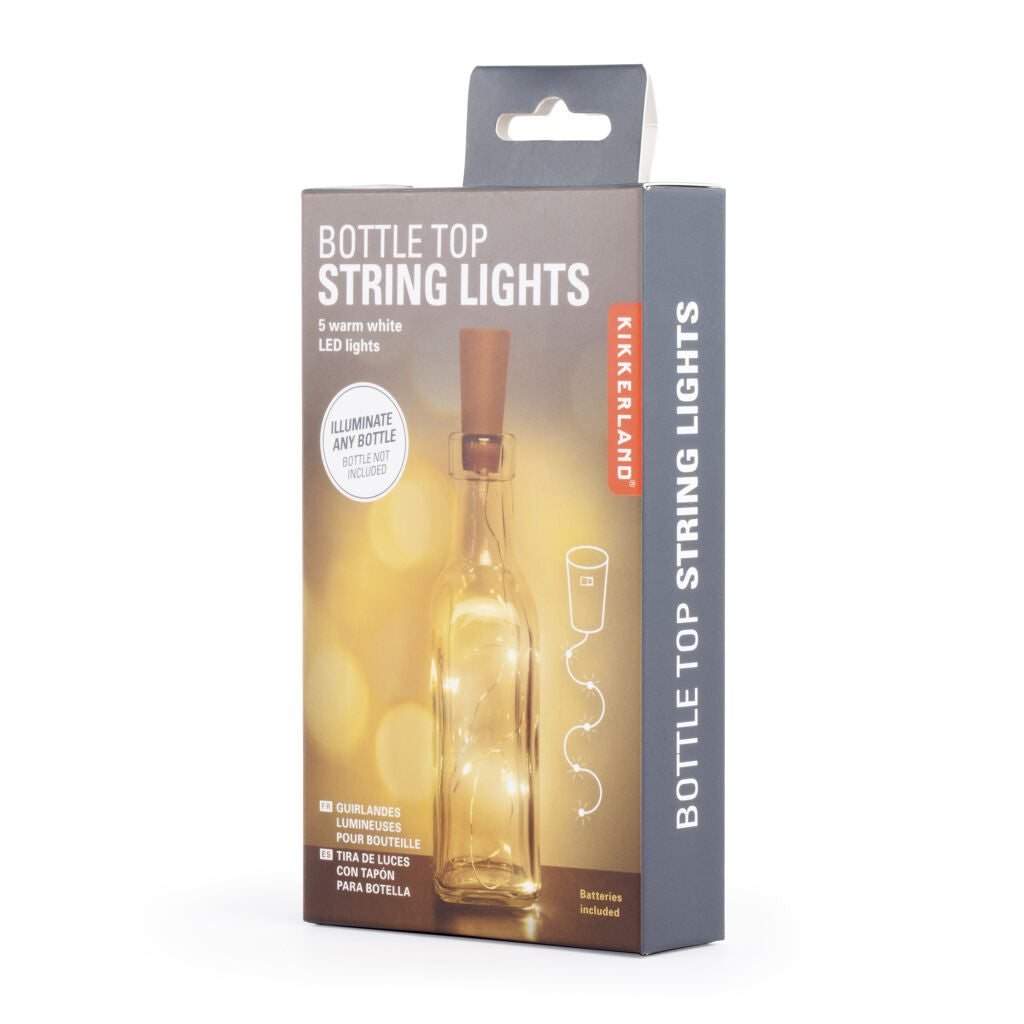 Bottle top string lights; 5 warm white LEDs; battery-operated; fits any bottle (bottle not included).