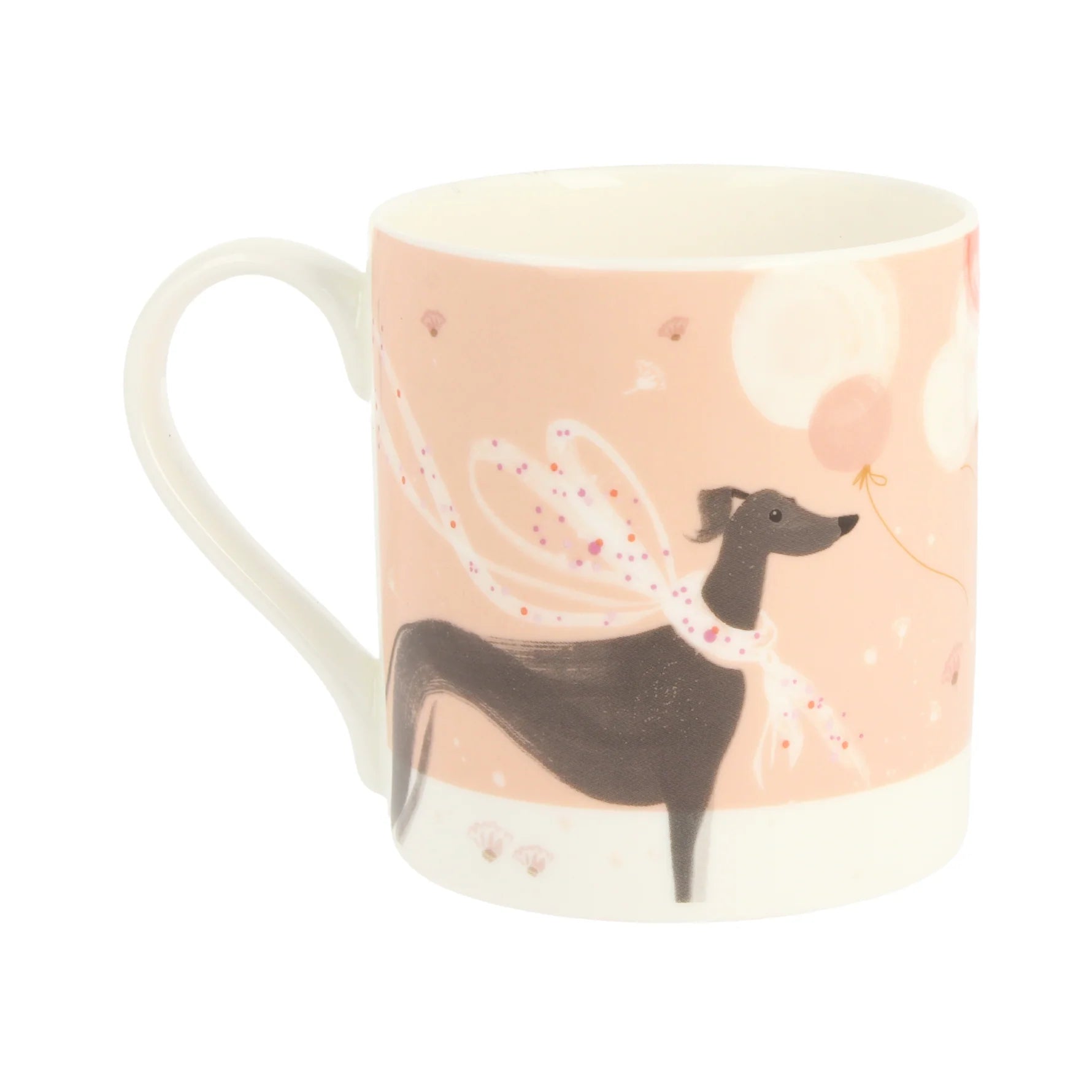 Mug with a dog design on a pink background