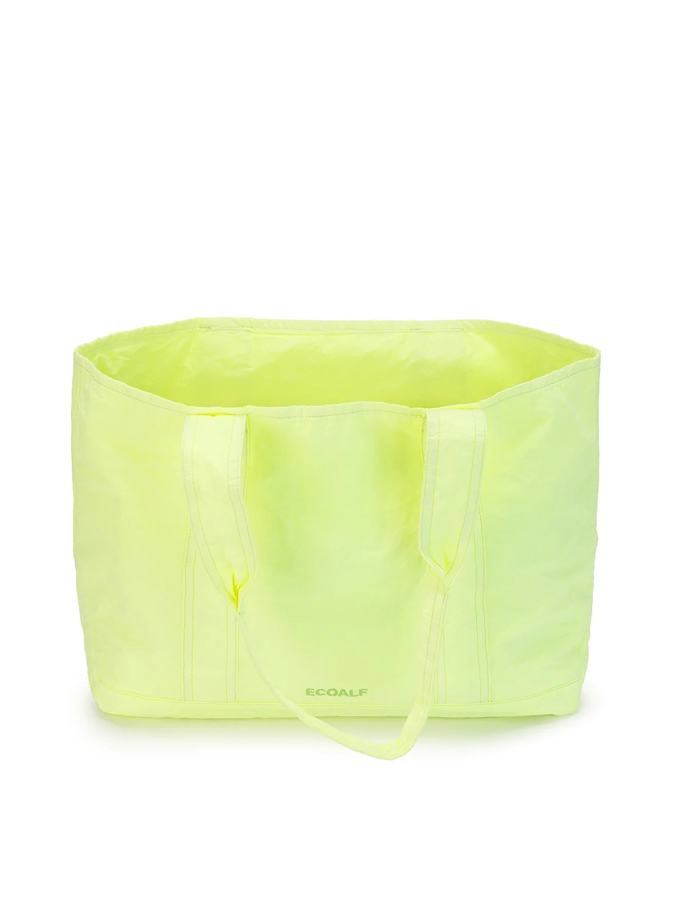 Bright yellow tote bag with two shoulder straps and the ECOALF logo.