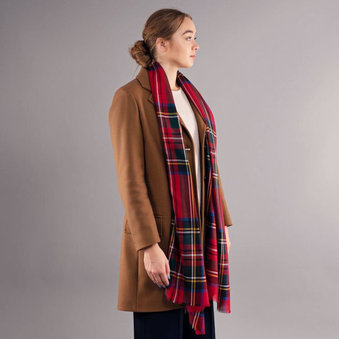 Red and green plaid wool scarf.