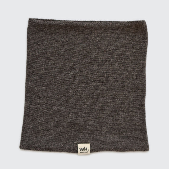 Dark gray knitted wool neck warmer.