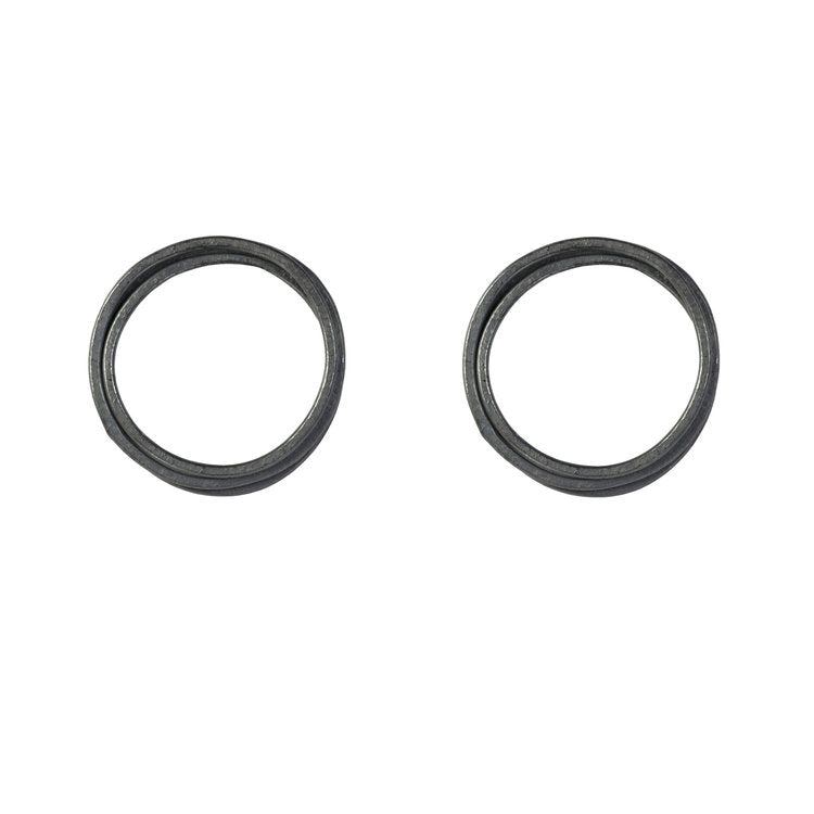 Pair of dark gray, double-circle earrings.