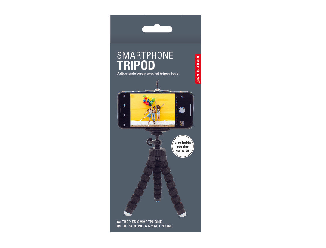 Black flexible smartphone tripod with adjustable legs; also compatible with regular cameras.