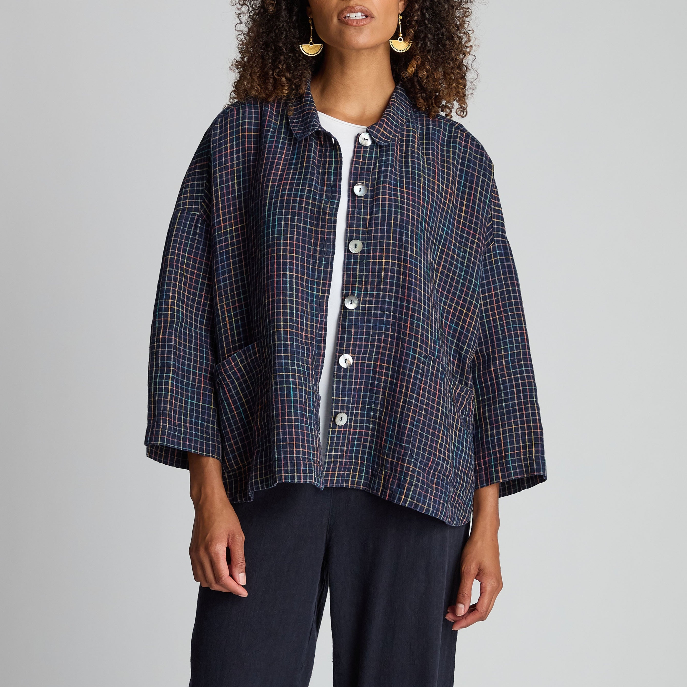 Space Dye Check Boxy Jacket - Night Multi