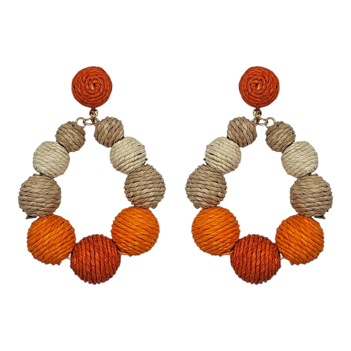 Raffia Woven Oval Earrings - Orange