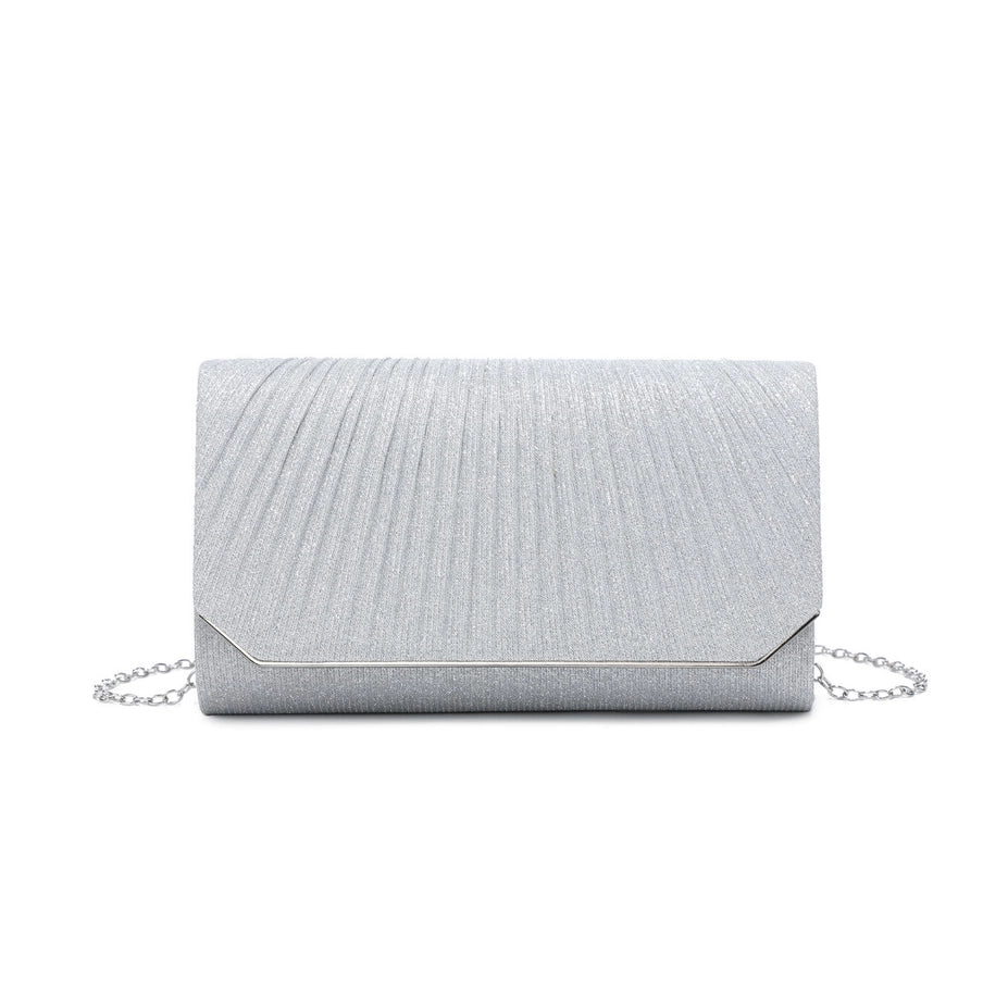 Metal Trim Glitter Clutch Bag - Silver