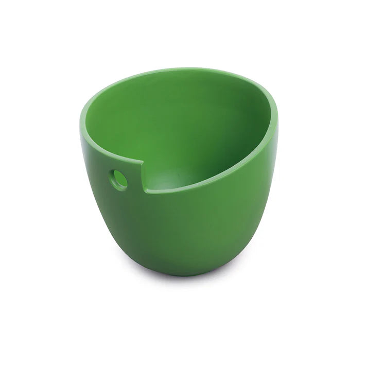 Green, rounded bowl with a small cutout handle.