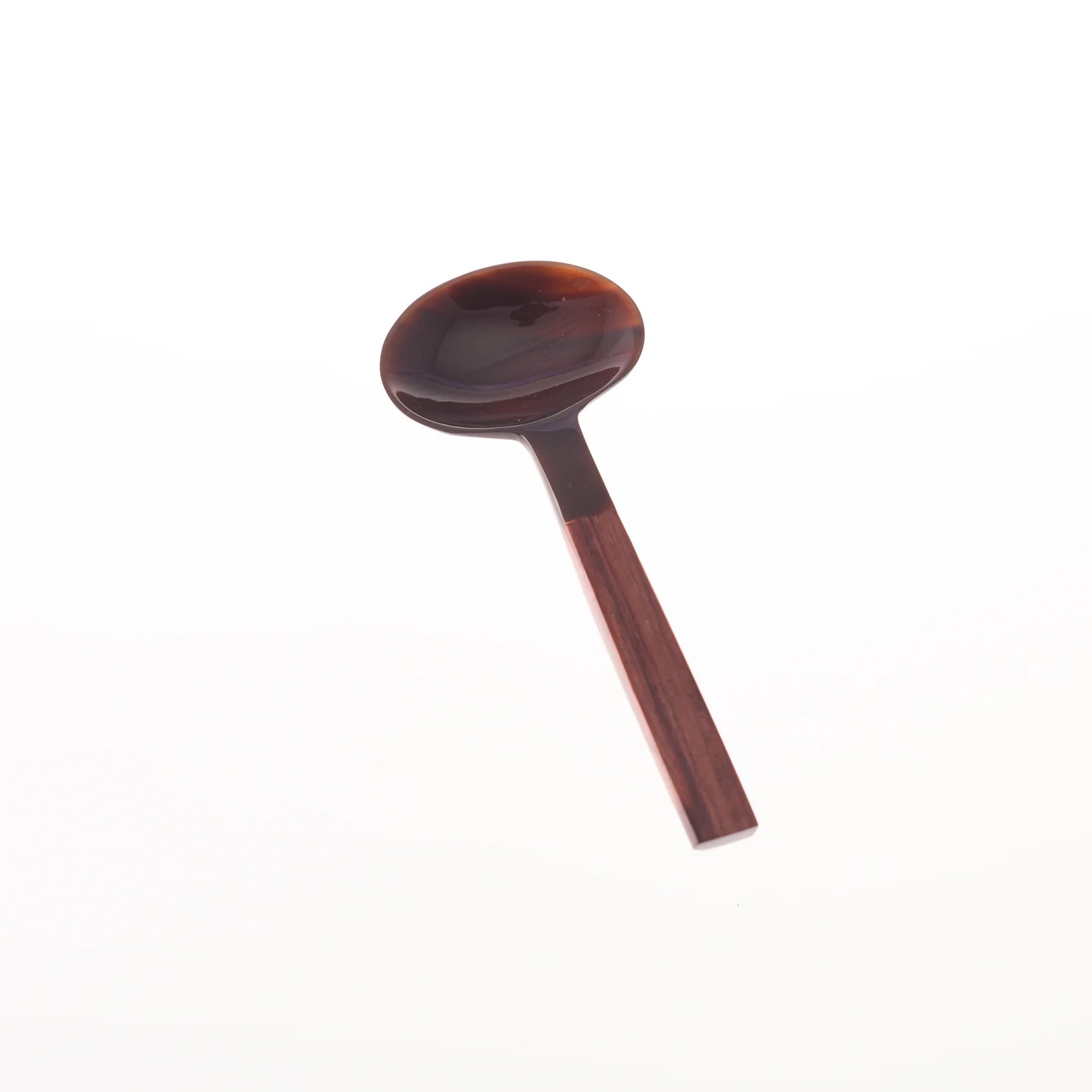 Dark brown wooden spoon with a rounded bowl.