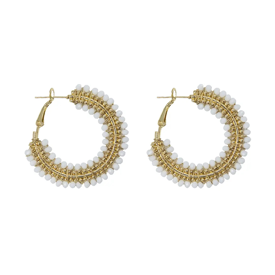 Mini Beaded Ombre Crystal Hoop Earrings - White