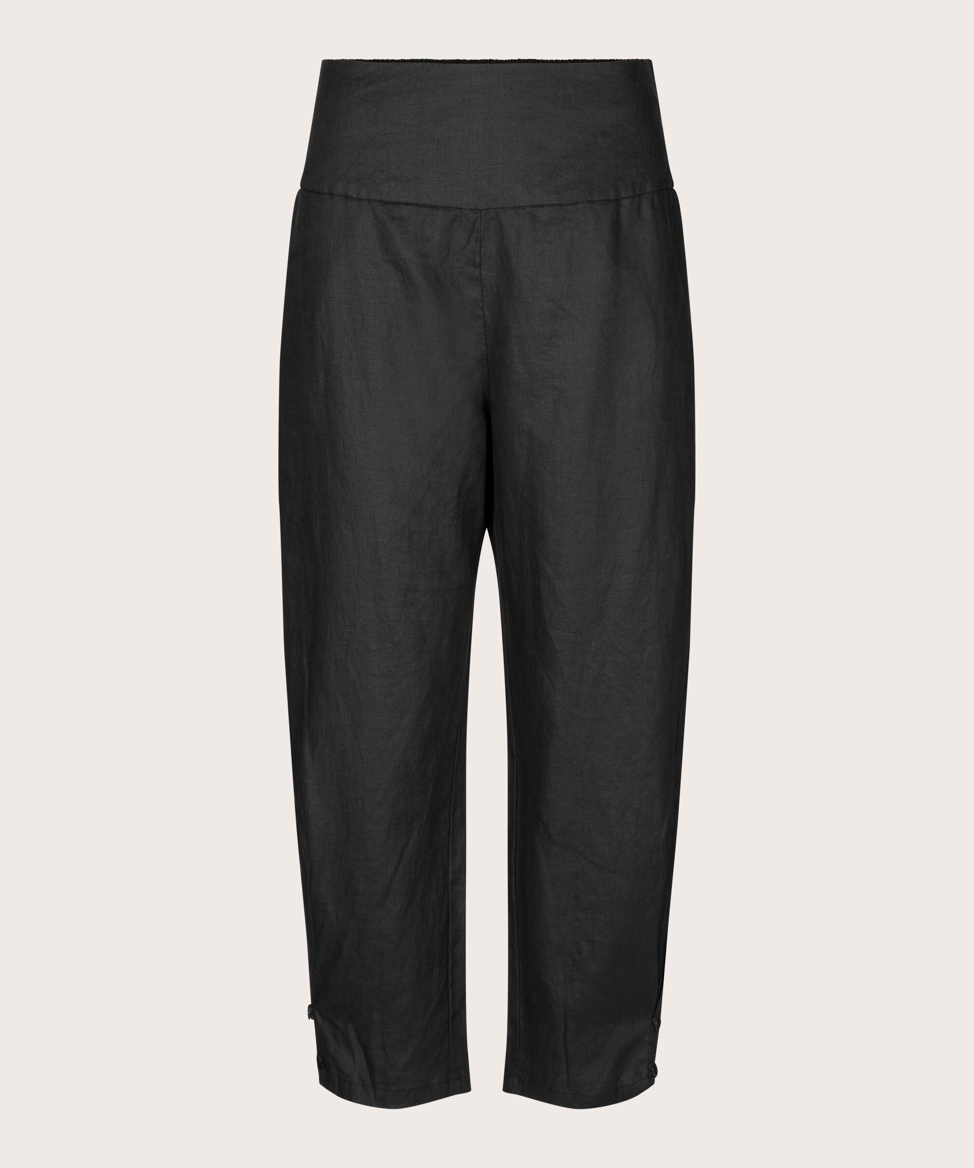 Black pants on a light gray background