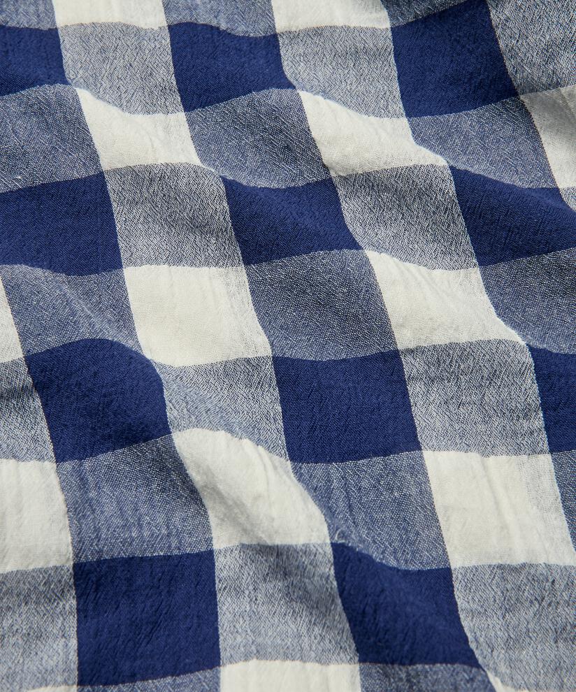 Close-up of blue and gray checkered fabric