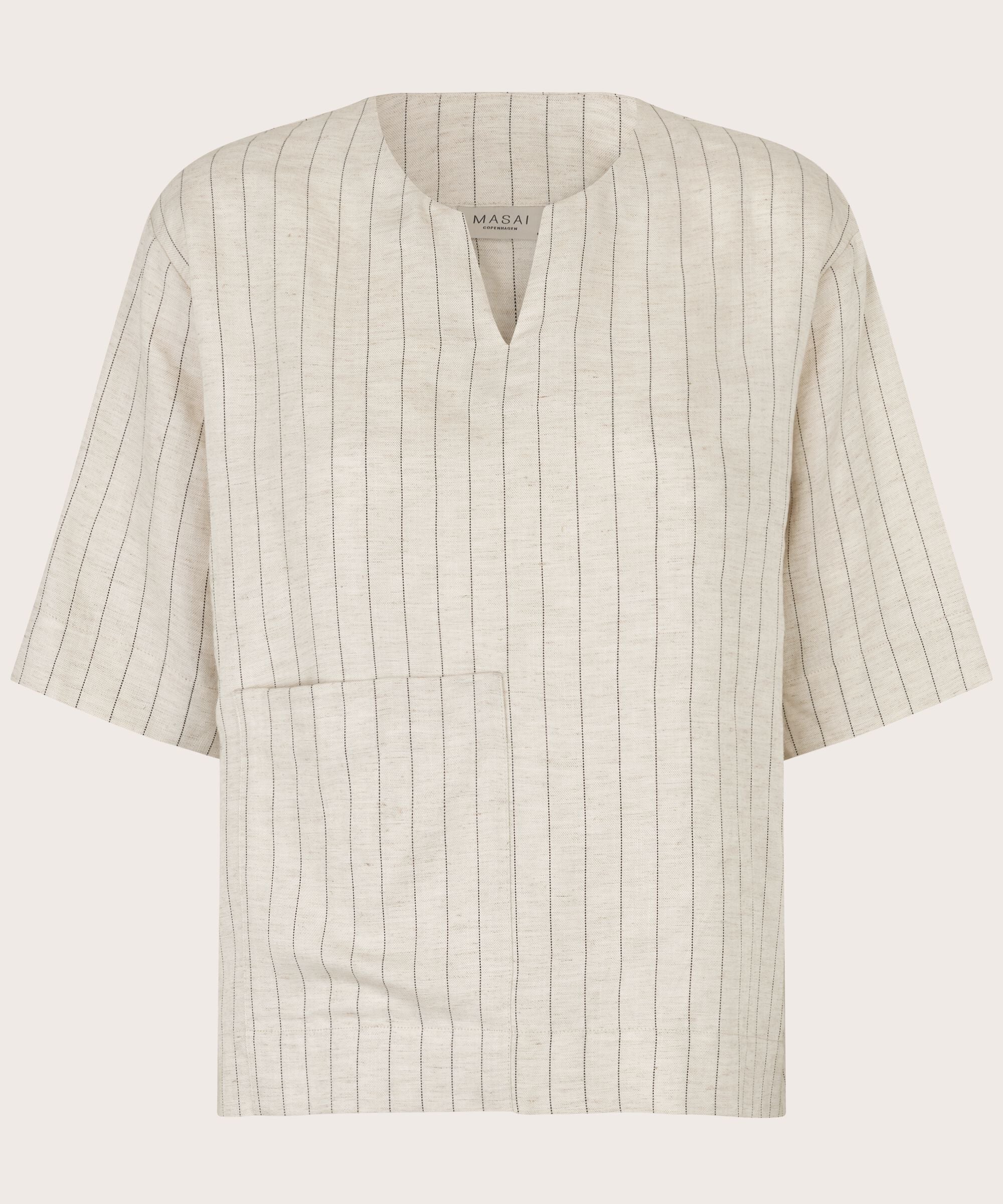 Beige and white striped shirt on a light gray background