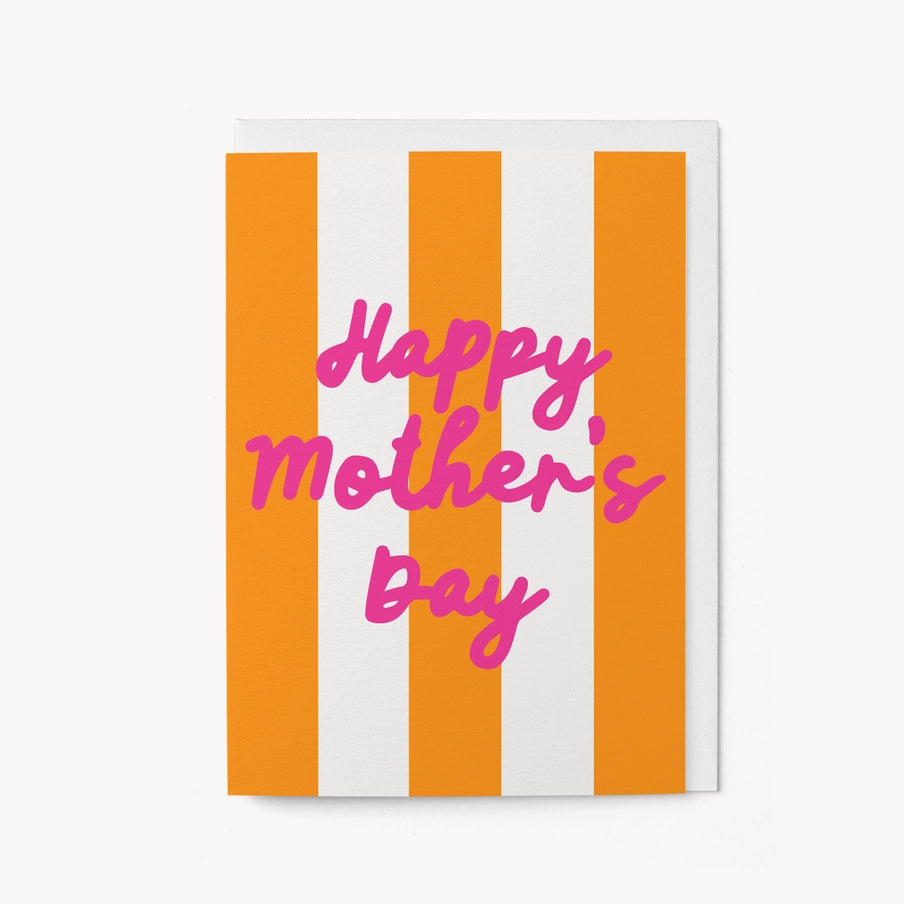 Happy mothers day card with orange and white stripes