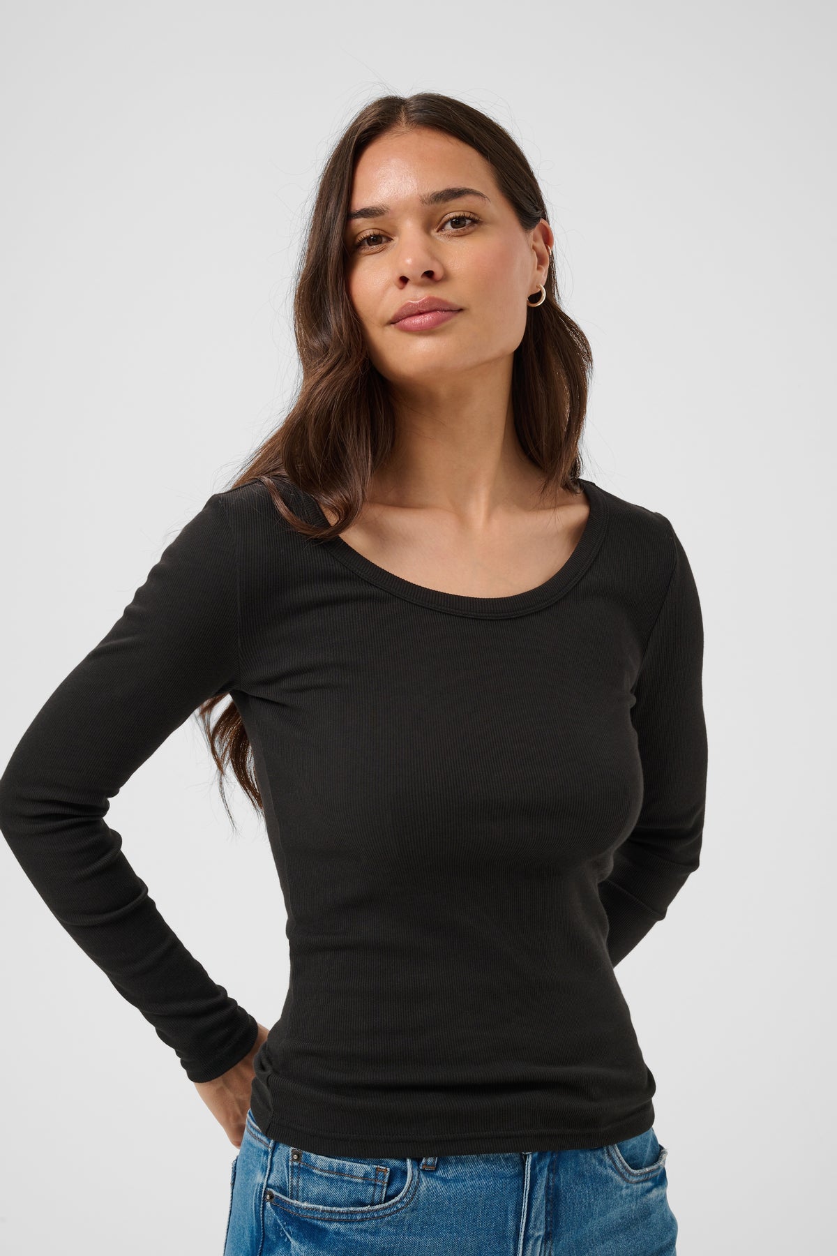 Carna Long Sleeved Top - Black Deep