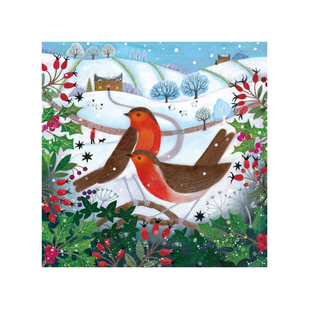 Christmas Cards Pack of 8 - Hedgerow Robins