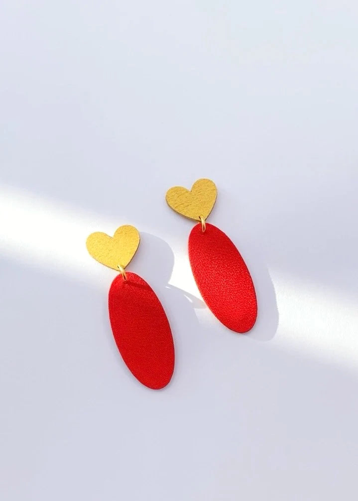 Heart Dangle Drop Stud Earrings