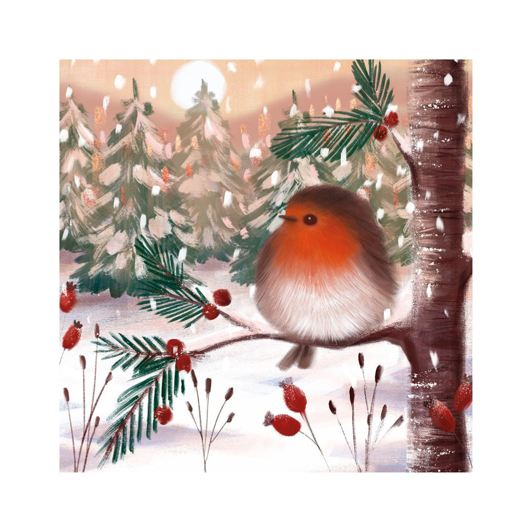 Christmas Cards Pack of 8 - Fluffy Robin