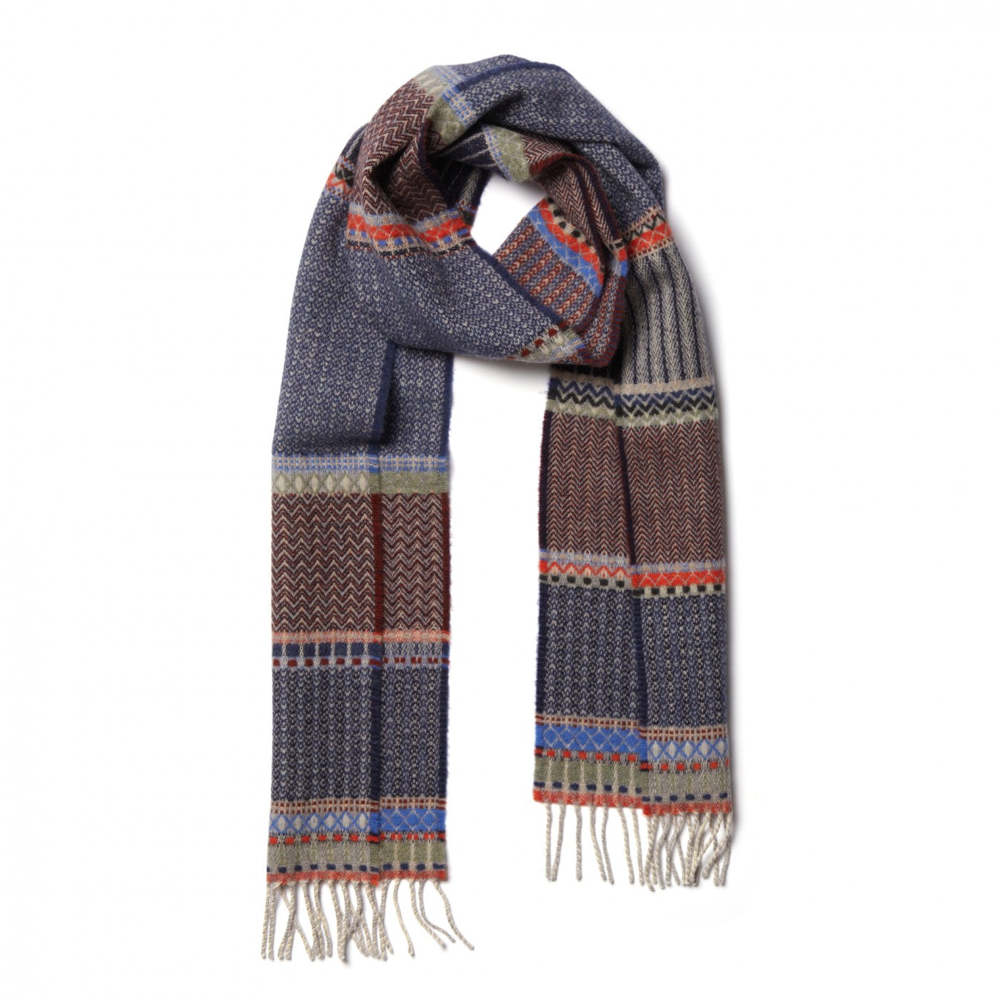 Multicolored patterned scarf on a white background