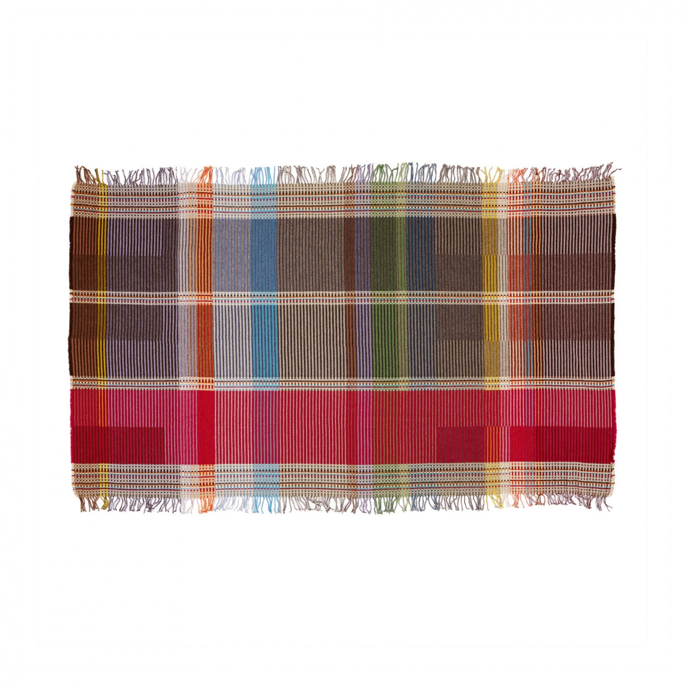 Plaid blanket with multicolor pattern on a white background