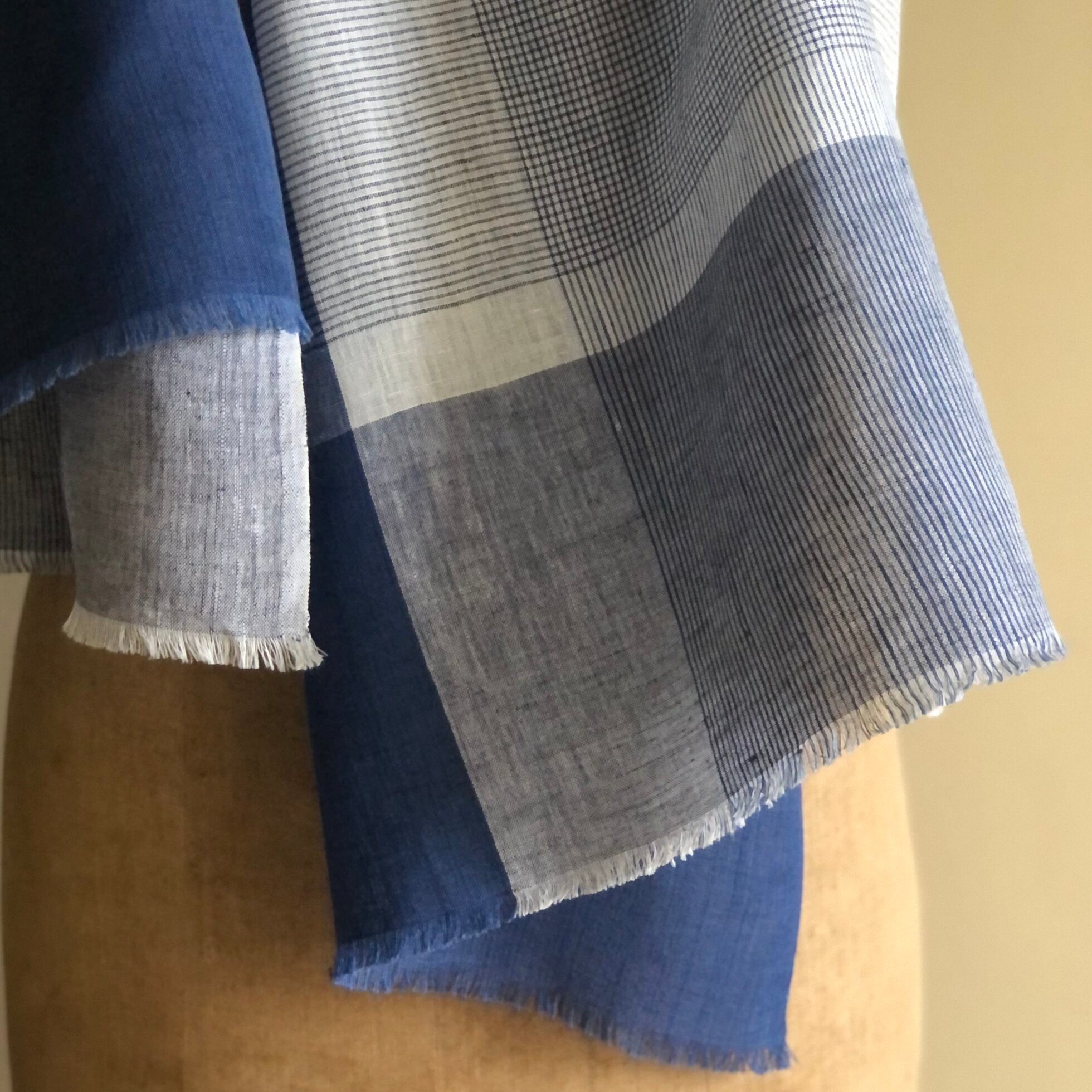 Linen Scarf - Blue & Ivory
