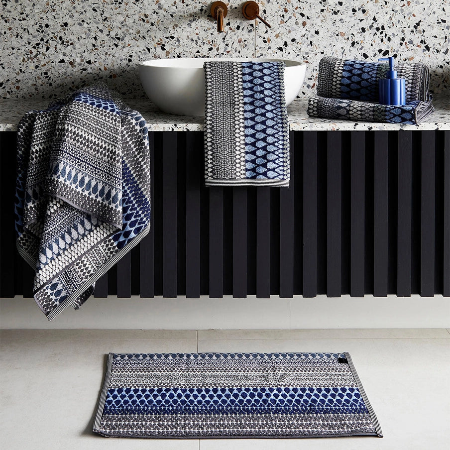 Cotton Hand Towel - Kensal - Blue, Indigo and Sage