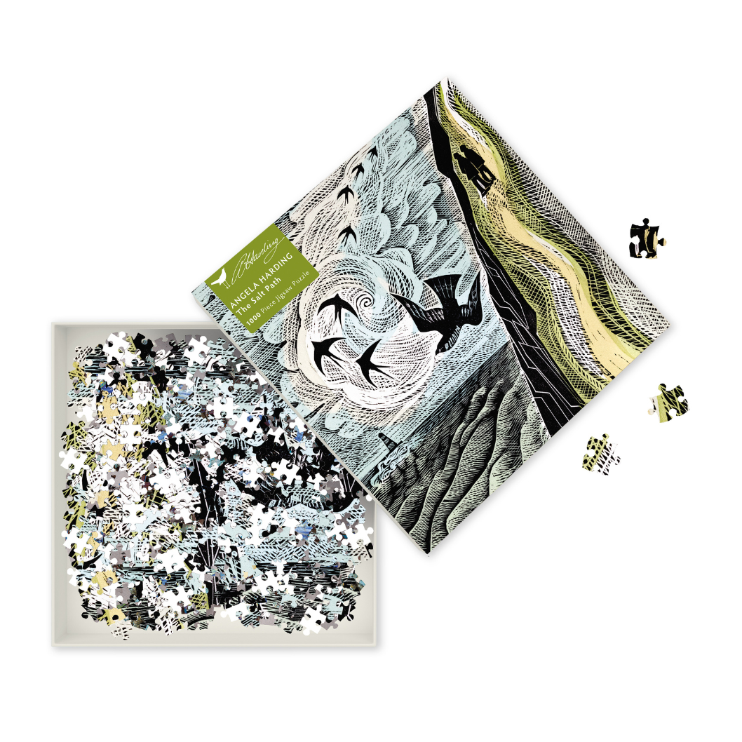 1000-piece jigsaw puzzle depicting a coastal scene with birds in flight, based on Angela Harding's "The Salt Path"