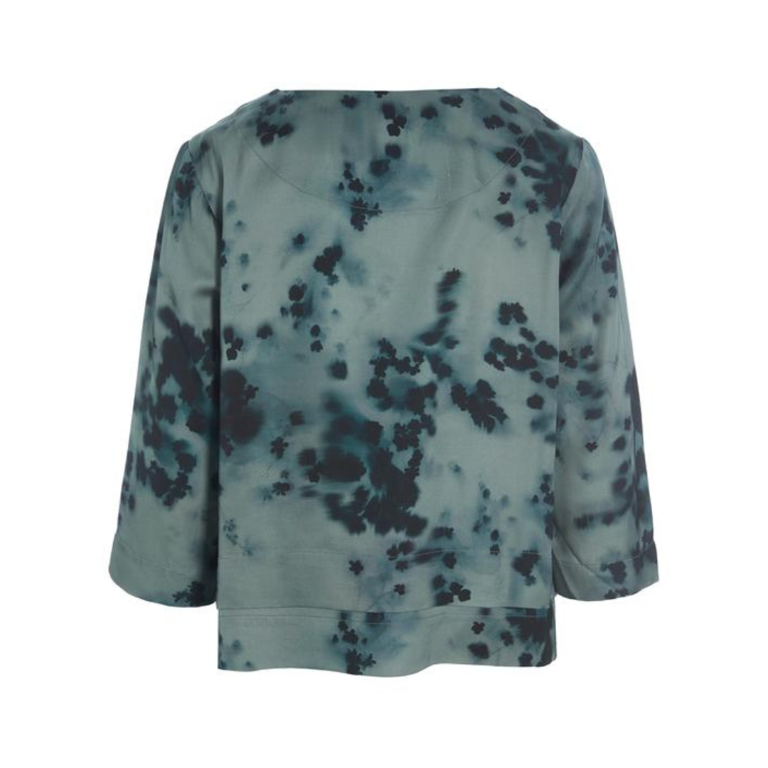 Sweatshirt with blue and purple abstract pattern on a white background