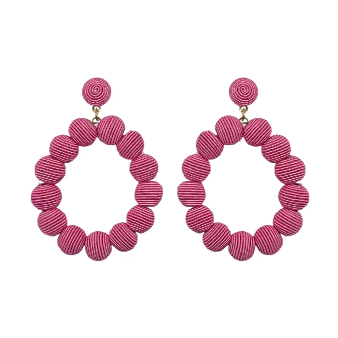 Woven Ball Oval Earrings - Pink