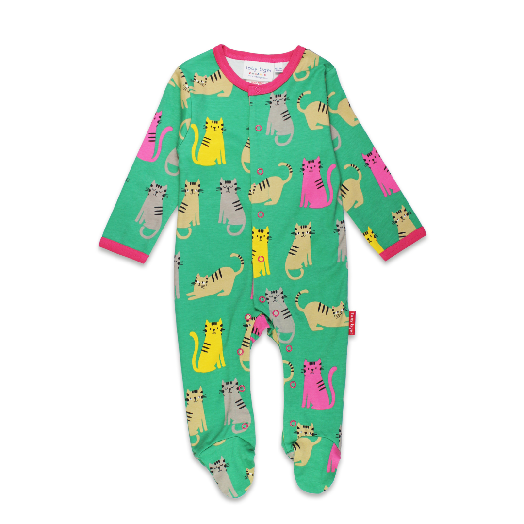 Organic Sleepsuit - Kitten Print