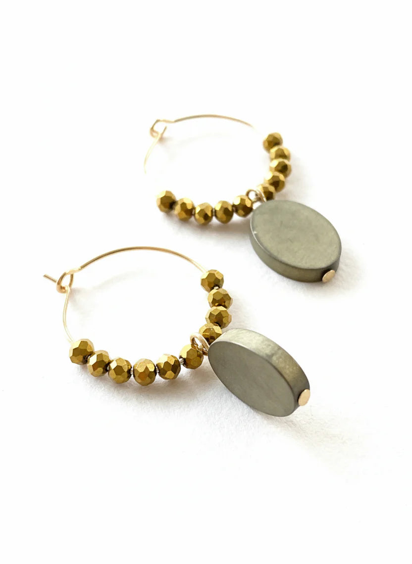 Hoop Earrings - Hematite and Crystals