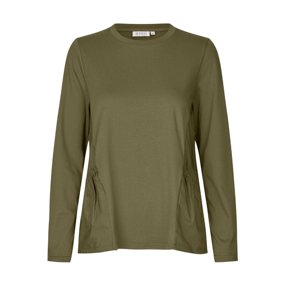 Green long-sleeve top on a white background
