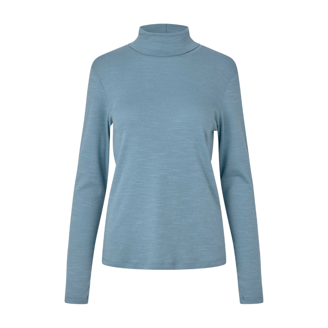 Blue turtleneck sweater on a white background