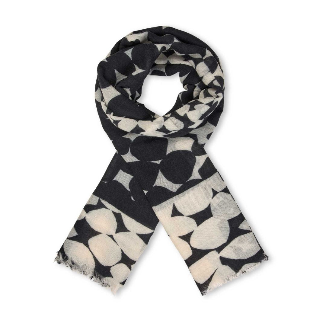 Black and white patterned scarf on a white background