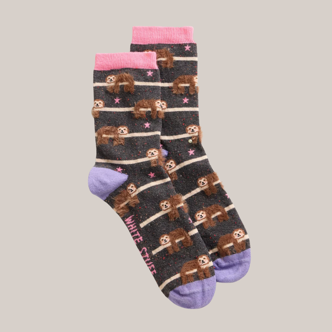 Fluffy Sloth Ankle Socks - Dark Grey