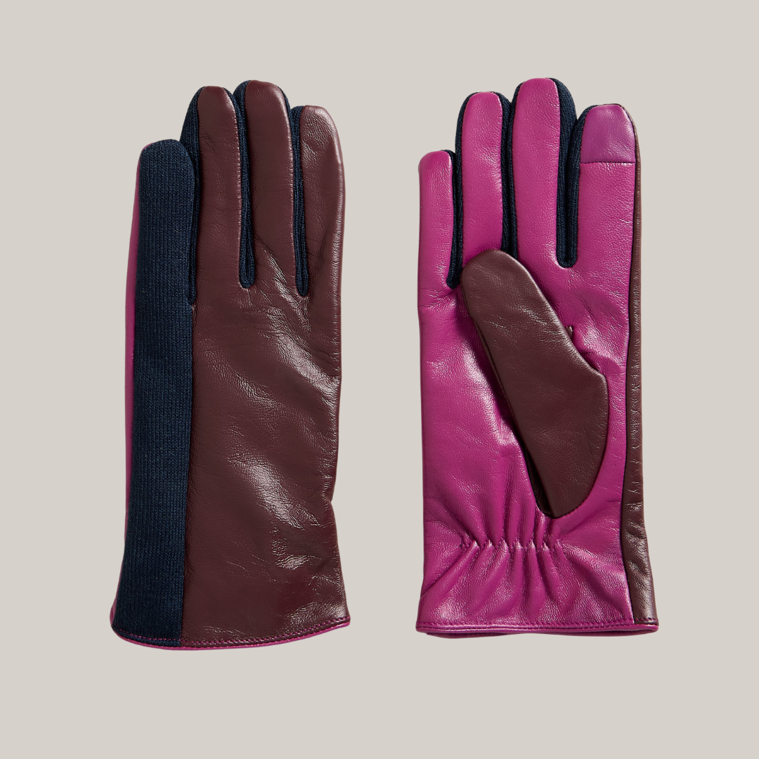 Layla Leather Gloves - Plum Multi