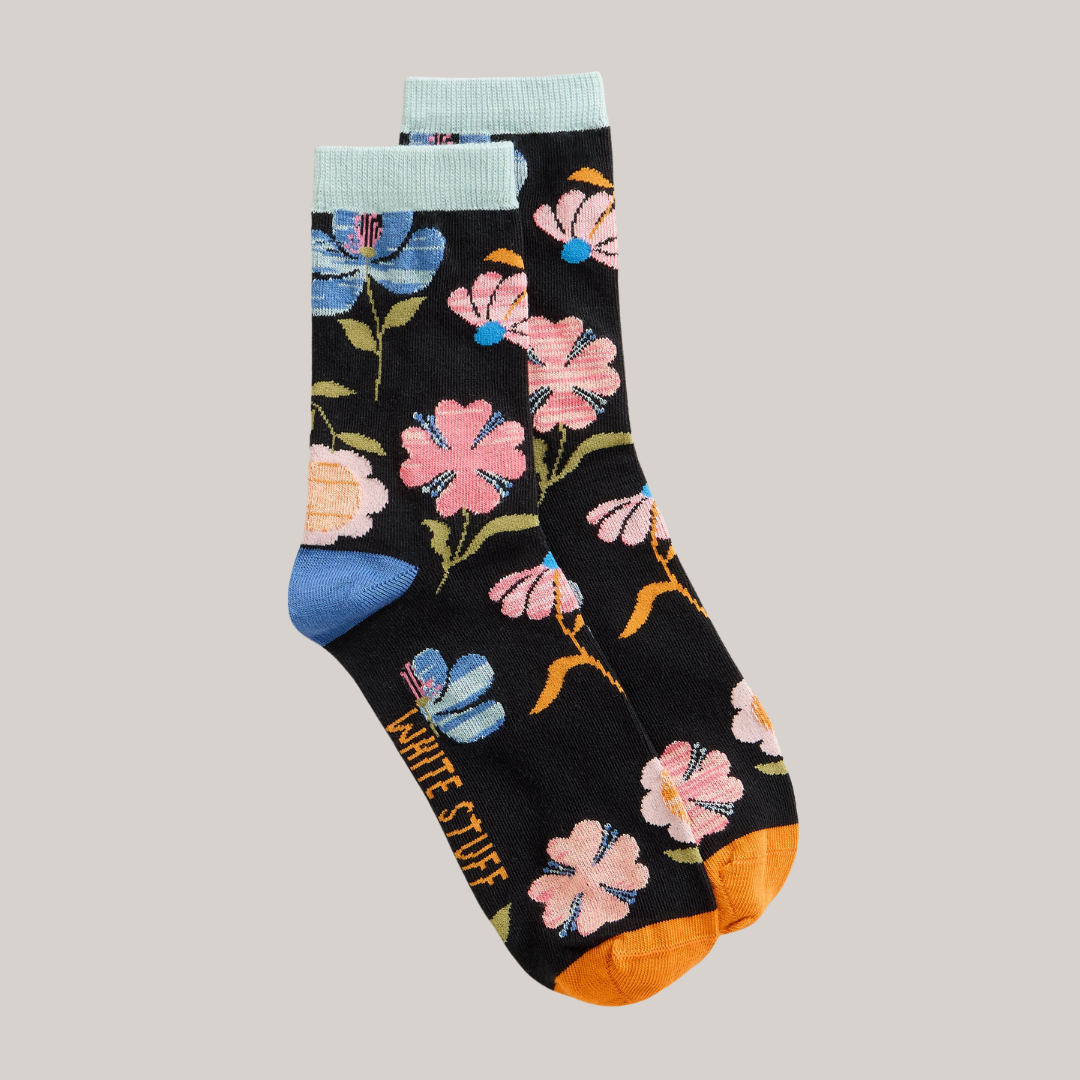 Floral Ankle Sock - Black Multi