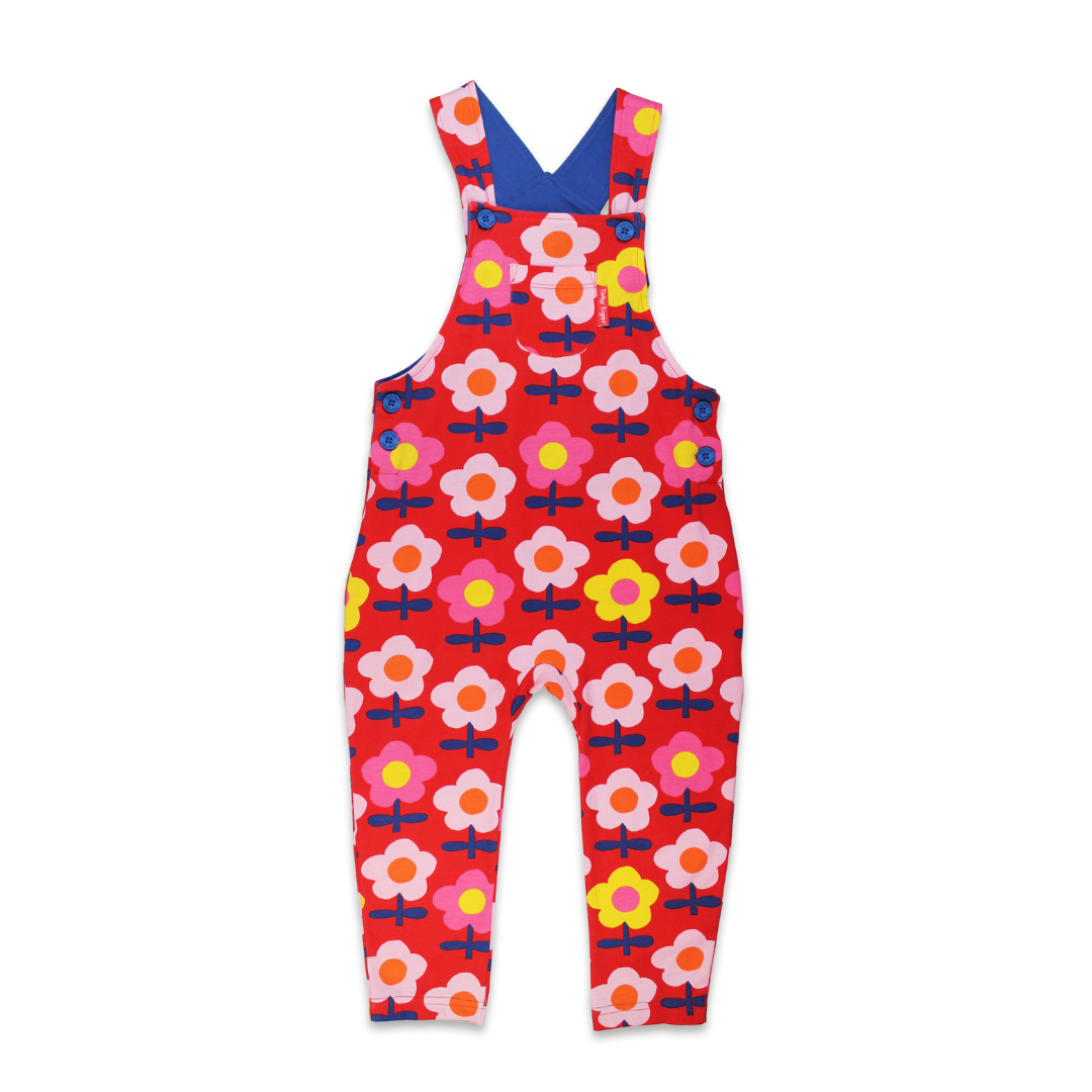 Organic Pink Flower Print Dungarees