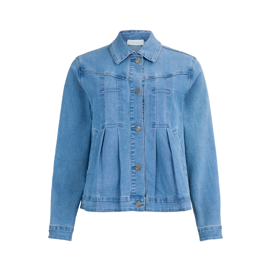 Blue denim jacket on a white background