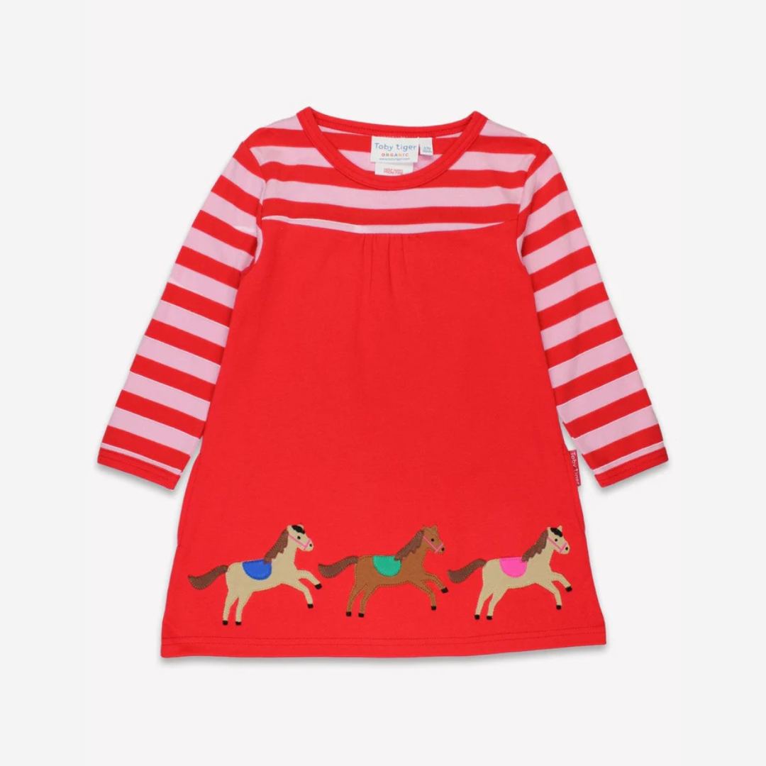 Applique Organic Dress - Pink Horse & Pony