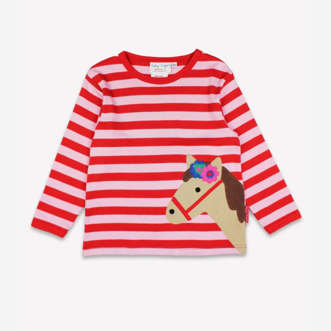 Applique Long-Sleeved Organic T-Shirt - Pink Pony