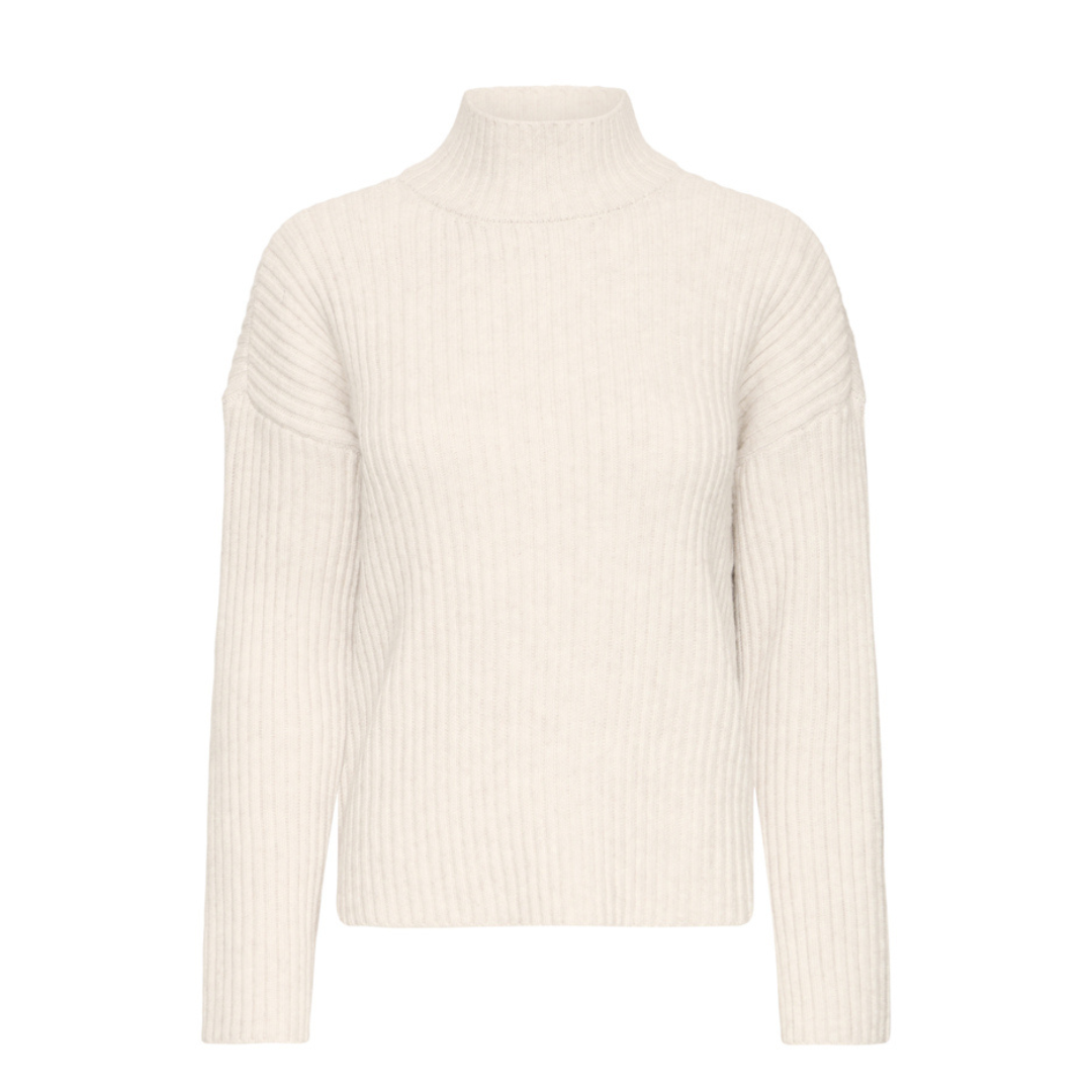 Beige ribbed sweater on a white background