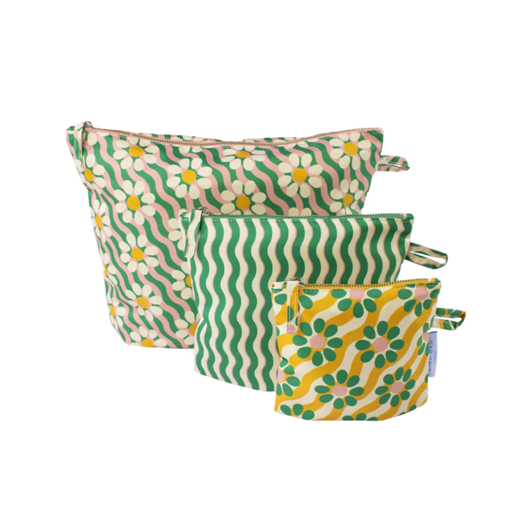 Set Of 3 Pouches - Wavy Daisy