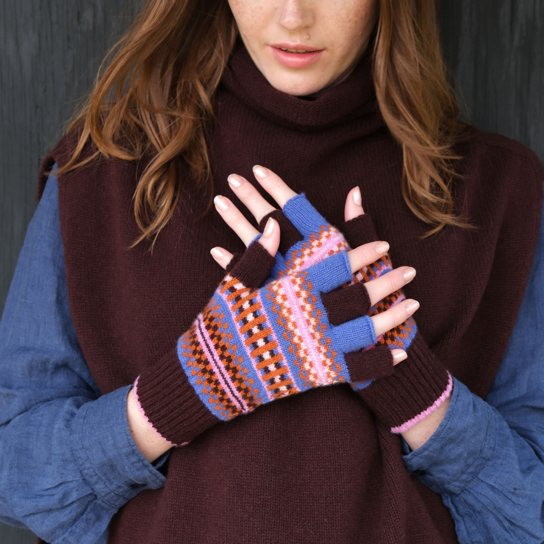 Patterned Fingerless Gloves - Quartz