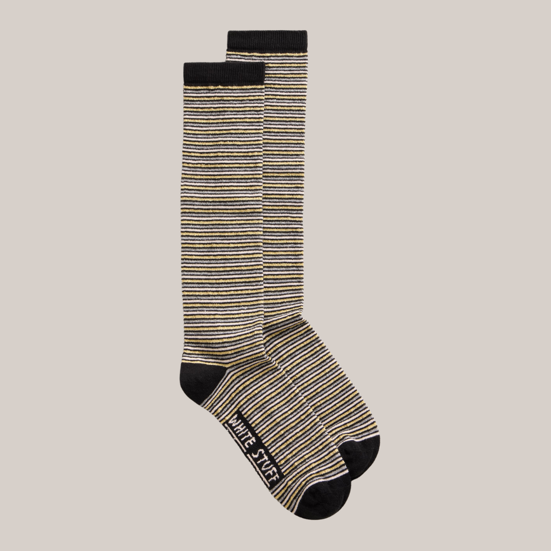 Metallic Stripe High Socks - Black
