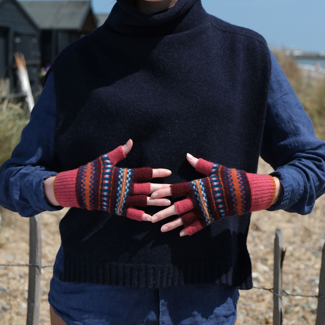 Patterned Fingerless Gloves - Autumn Berry